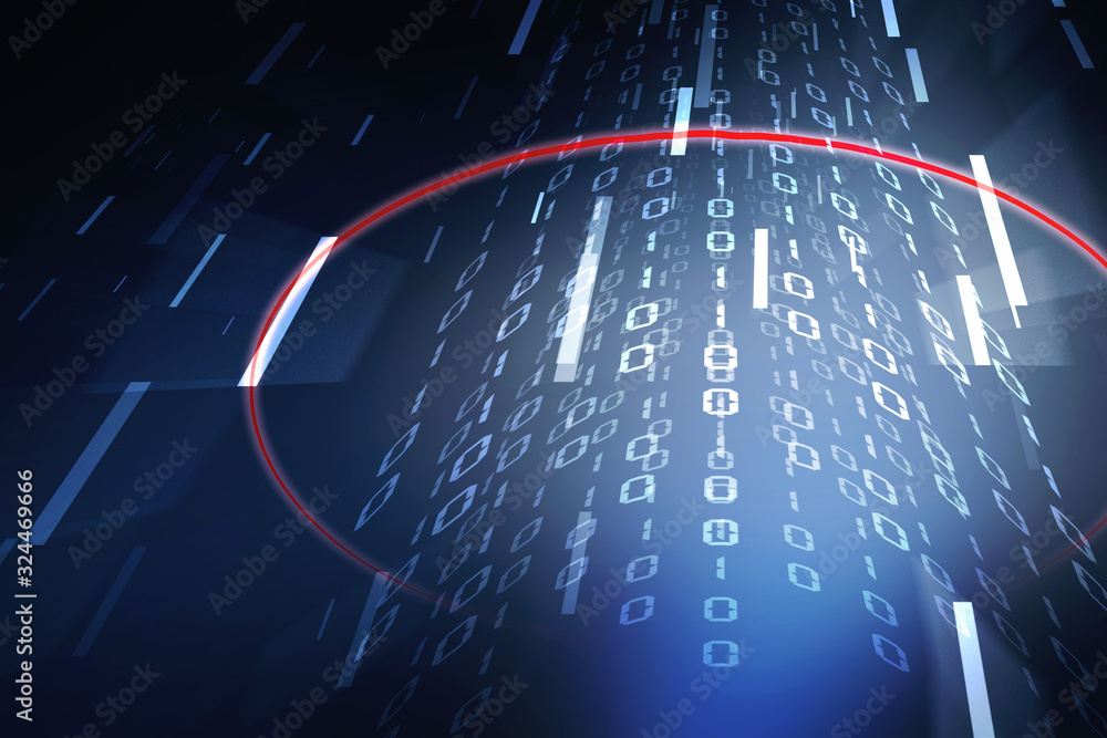 Poster 2d illustration abstract digital binary data on computer screen