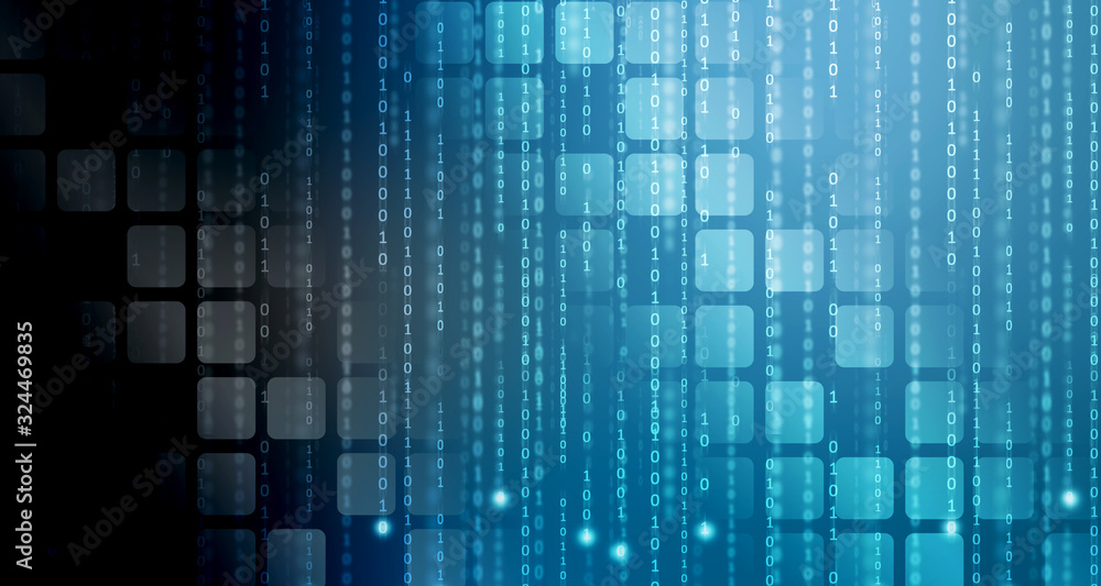 Poster 2d illustration abstract digital binary data on computer screen