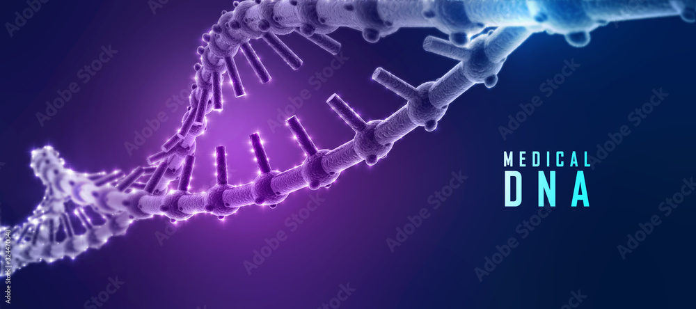 Poster 3d render of dna structure, abstract background