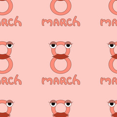 Fototapeta premium women's day design. 8 march with lips and eyes cartoon. seamless pattern vector illustration