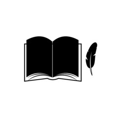 Write book with feather pen logo isolated on white background