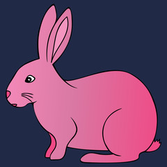 Color vector illustration of a pink Easter Bunny. Animal on an isolated blue background. Idea for a book, magazine, or web design. Cute pet. Cartoon style.