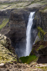 Obraz premium View of the landscape of the Haifoss waterfall in Iceland.