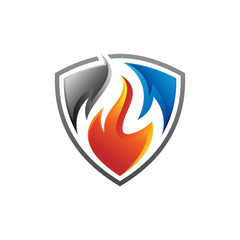 fire and shield colorful vector logo illustration