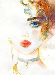 Foto auf Acrylglas Antireflex beautiful woman. fashion illustration. watercolor painting © Anna Ismagilova