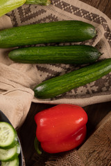 Green hot spicy chilies with red bell pepper