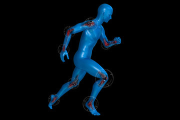 Joint pain in humans, anatomical vision. 3d illustration.