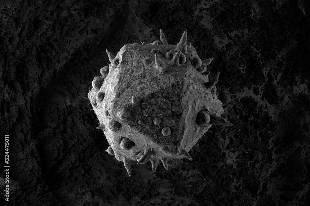 Poster ..3d render of abstract microscopic shape. germ or bacteria concept. illness, disease concept. high 