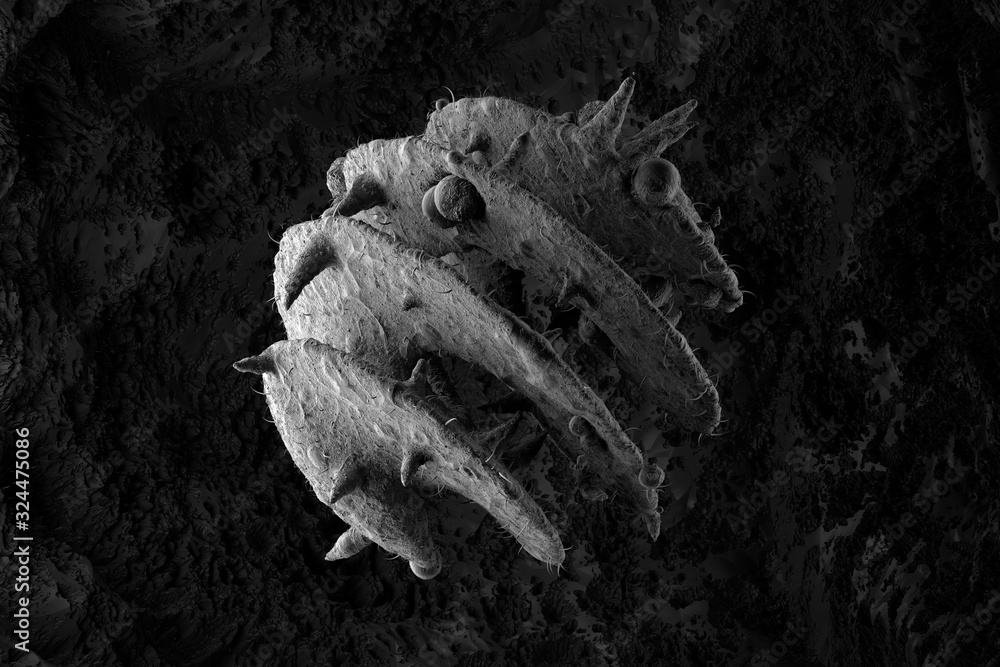 Poster ..3d render of abstract microscopic shape. germ or bacteria concept. illness, disease concept. high 