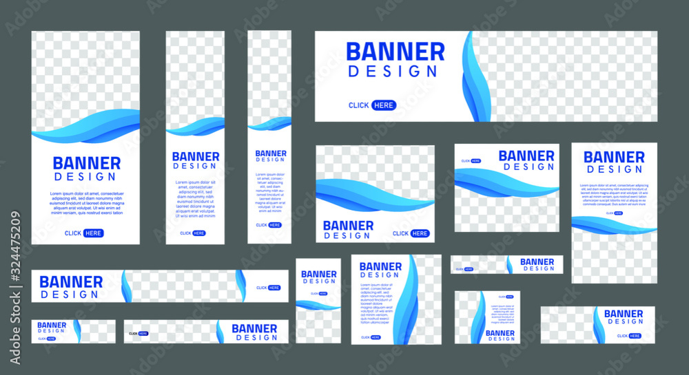 Fototapete set of creative web banners of standard size with a place for photos. Business ad banner. Vertical  horizontal and square template.  Vector Illustration EPS 10