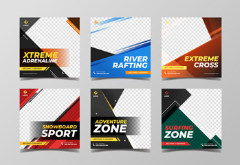 Extreme sport square banner template. Promotional banner for social media post, flyer and web banner - obrazy, fototapety, plakaty