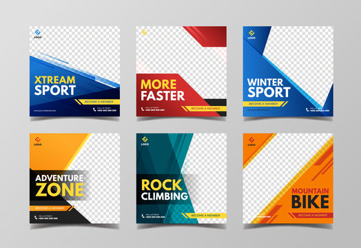 Sport social media post template. Adventure, mountain climbing and extreme sport banner