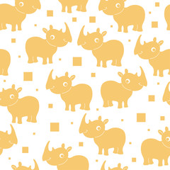 Vector seamless pattern with orange rhinoceros silhouettes.