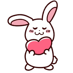 ハートを抱っこしている白ウサギ