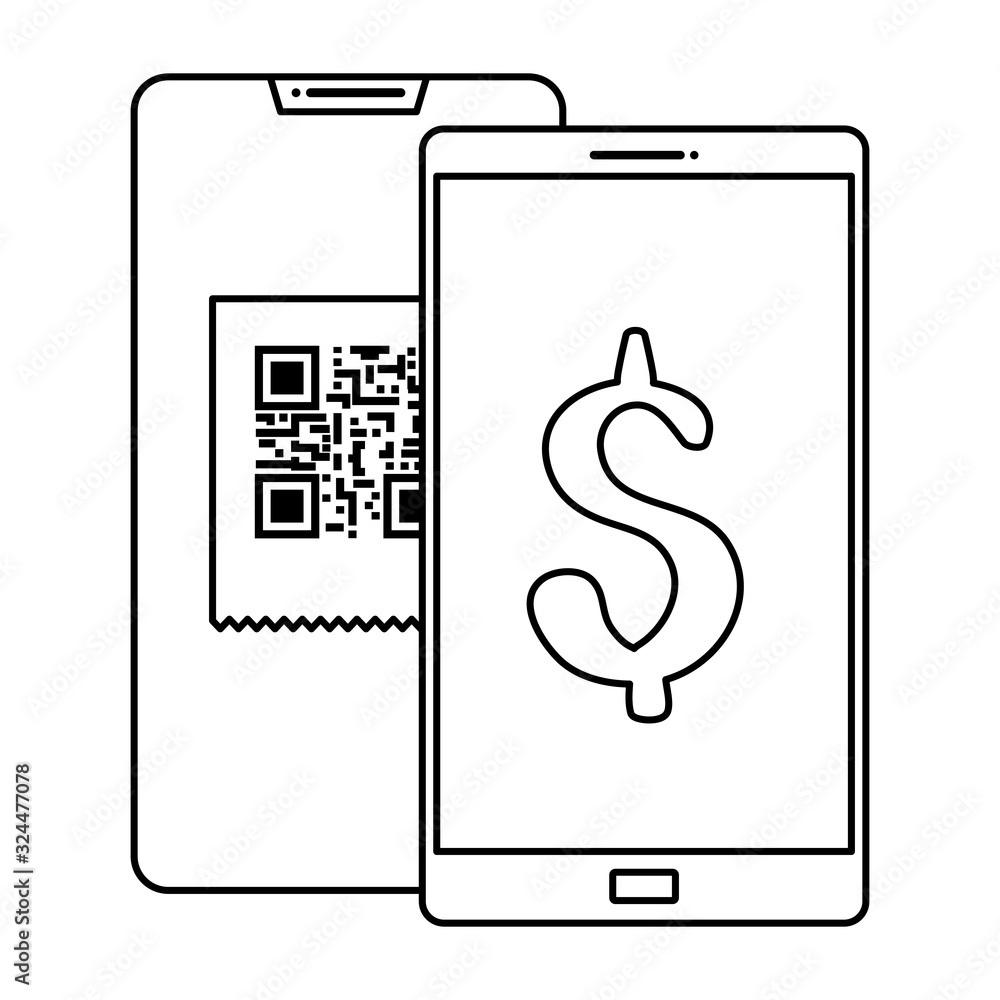 Poster smartphones with scan code qr and symbol dollar vector illustration design