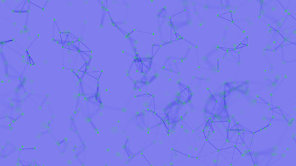 Abstract green digital background with green cybernetic particles, geometric background with triangular cells. Green digital polygons on blue background. Plexus connected lines motion