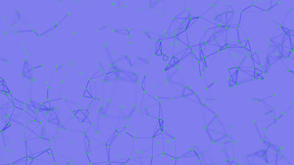 Abstract green digital background with green cybernetic particles, geometric background with triangular cells. Green digital polygons on blue background. Plexus connected lines motion