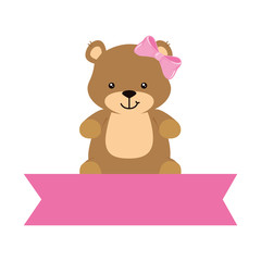 cute teddy bear female with ribbon isolated icon vector illustration design