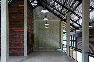 Interior building design and industrial architecture of local specialty coffee shop made of...