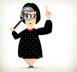 Cartoon of an old Lady Detective on White Background