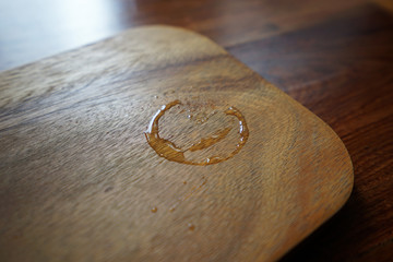 Close up Water ring on wooden tray table