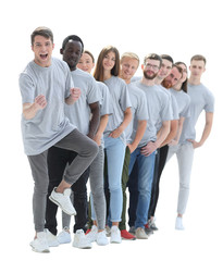 Obraz premium in full growth. international group of happy young people