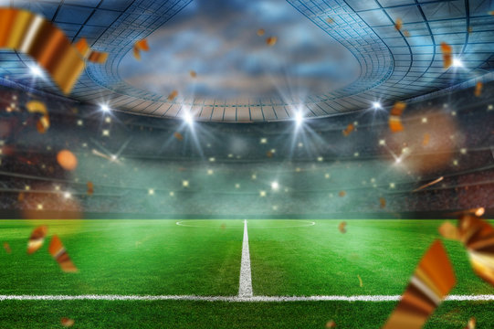 soccer game starts - Soccer ball in stadium