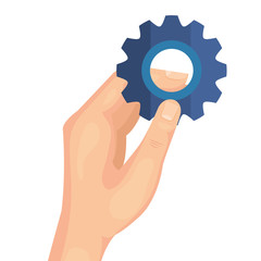 hand with gear pinion machine isolated icon vector illustration design
