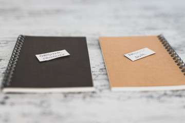 product imitation, Original Product vs Product Dupelabels on similar notebooks in different colors