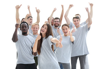 Obraz premium group of happy young people showing thumbs up.