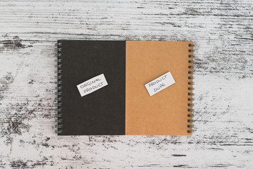 product imitation, Original Product vs Product Dupelabels on similar notebooks in different colors