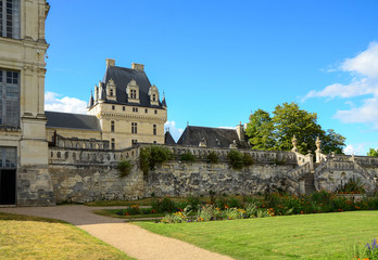 French Valance castle one of the castles of the Loire, in summer on a sunny day