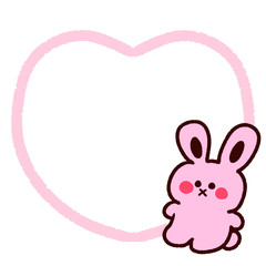 ウサギのぬいぐるみとハートフレーム