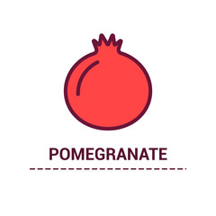 Flat color pomegranate icon. Red silhouette of an exotic fruit with editable stroke. Garnet vector illustration isolated on white background.