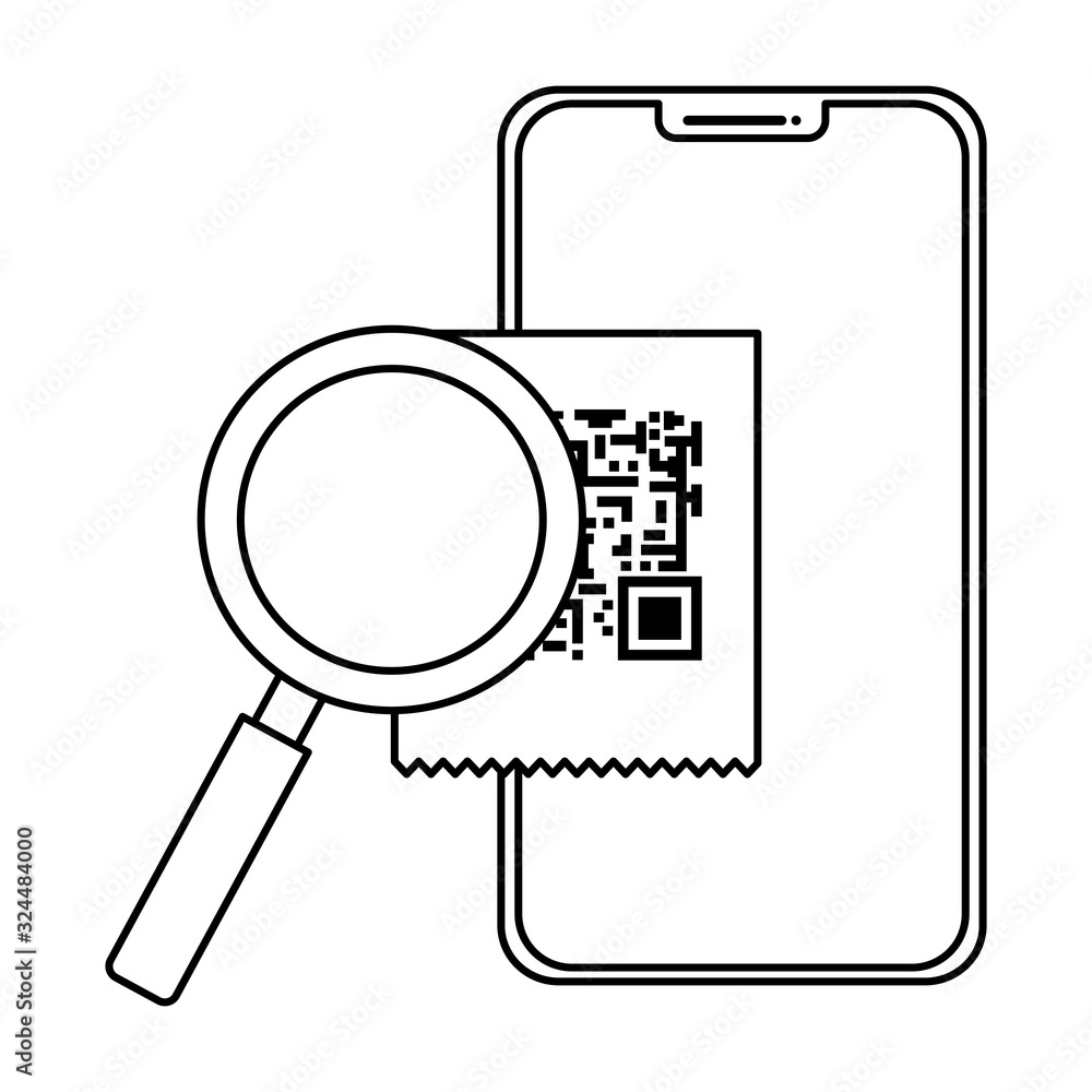 Poster smartphone with scan code qr and magnifying glass vector illustration design