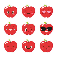 Cute red apple emoticon set
