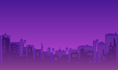 Fototapeta na wymiar City silhouette with many tall buildings at night.