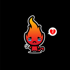 Sad fire demon mascot vector design