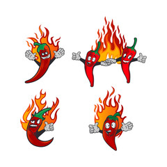Naklejka premium Red Chili Pepper. Vegetable Food concept. Emoji Emoticon collection. Cartoon characters for kids coloring book, colouring pages, t-shirt print, icon, logo, label, patch, sticker.