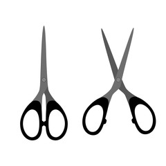 Stationery scissors flat icon. Open and closed tool for paper cut.