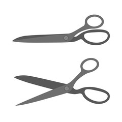 Tailor scissors flat icon. Open and closed fabric cut tool.