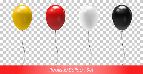 Set of balloons, realistic reflective vector On a transparent background. with yellow, red, white, black