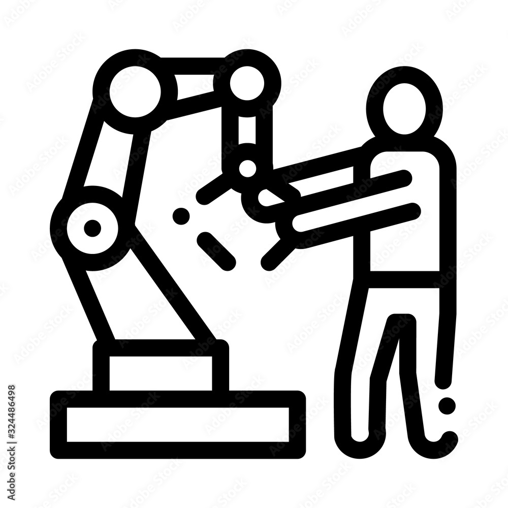 Poster man and robot arm icon vector. outline man and robot arm sign. isolated contour symbol illustration