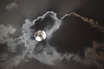 Full moon view during cloudy night in the sky