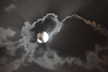 Full moon view during cloudy night in the sky