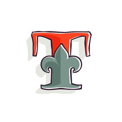 T letter logo with french lily and offset printing effect.