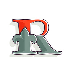 R letter logo with french lily and offset printing effect.