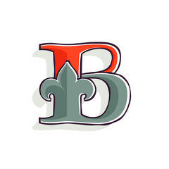 B letter logo with french lily and offset printing effect.