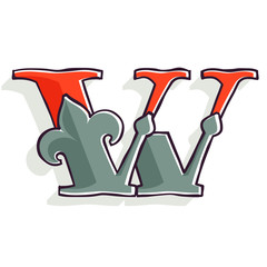 W letter logo with french lily and offset printing effect.