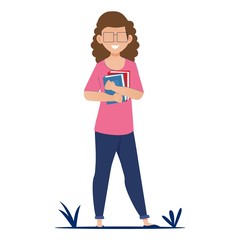 Teen girl stands with a book in her hands.